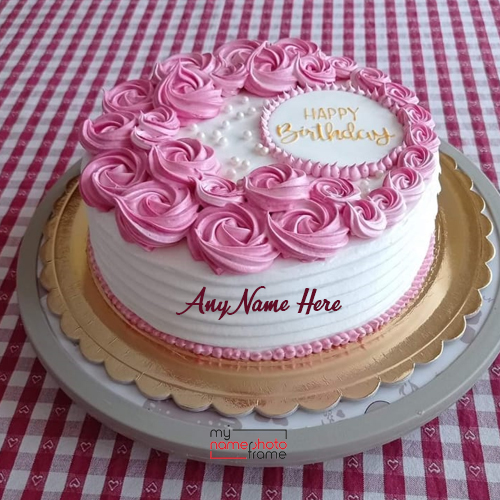 Pink Rose Birthday Cake With Name Edit Online | mynamephotoframe